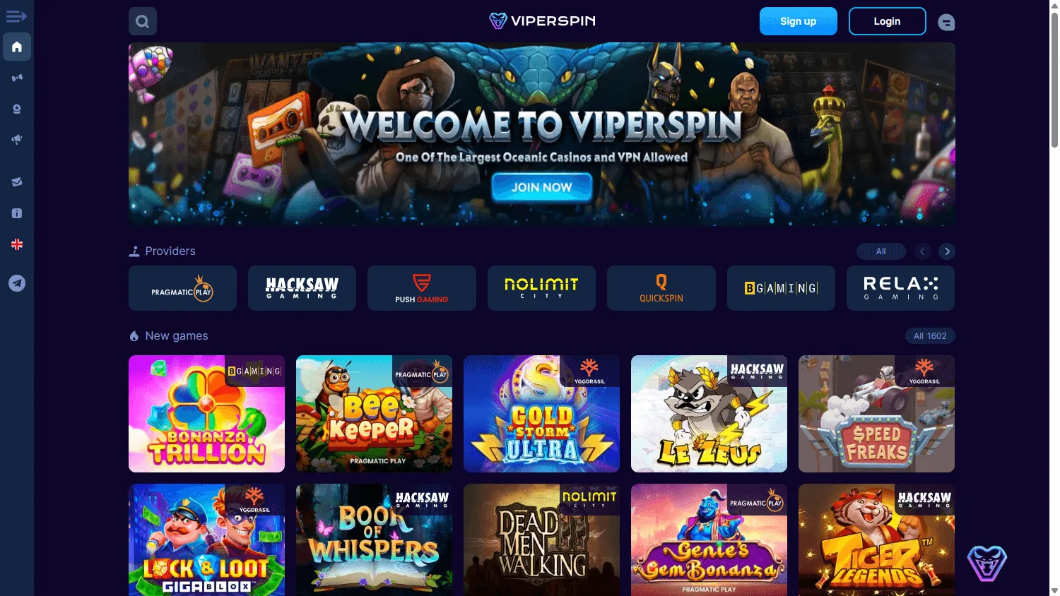 Viperspin Casino promotion on desktop