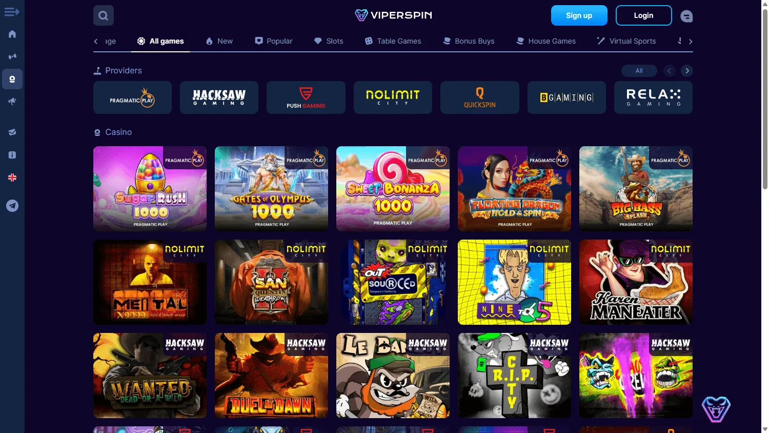 Viperspin Casino promotional offer on desktop